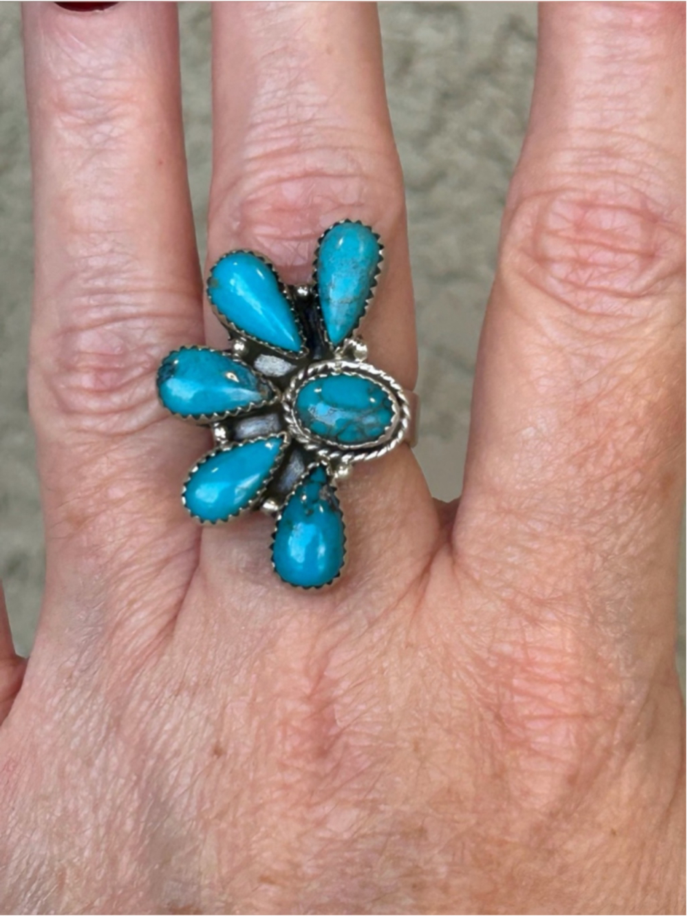 925 Sterling Silver Turquoise Half Cluster Ring